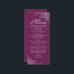 Elegant Silver Frills on Magenta or Berry Wedding Menu<br><div class="desc">This beautiful menu will add some style to your wedding reception. It features a beautiful design with ornate silver grey faux foil curls and swirls on a magenta, berry, cassis purple, or red plum coloured background. There is space for the names of the couple and wedding date, and the text...</div>