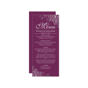 Elegant Silver Frills on Magenta or Berry Wedding Menu