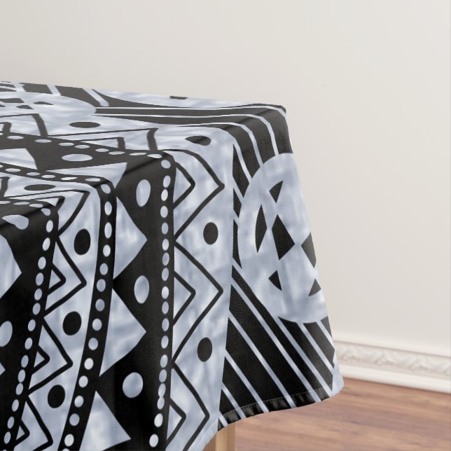 Elegant Silver Geometric Abstract Tribal Pattern Tablecloth (In Situ)