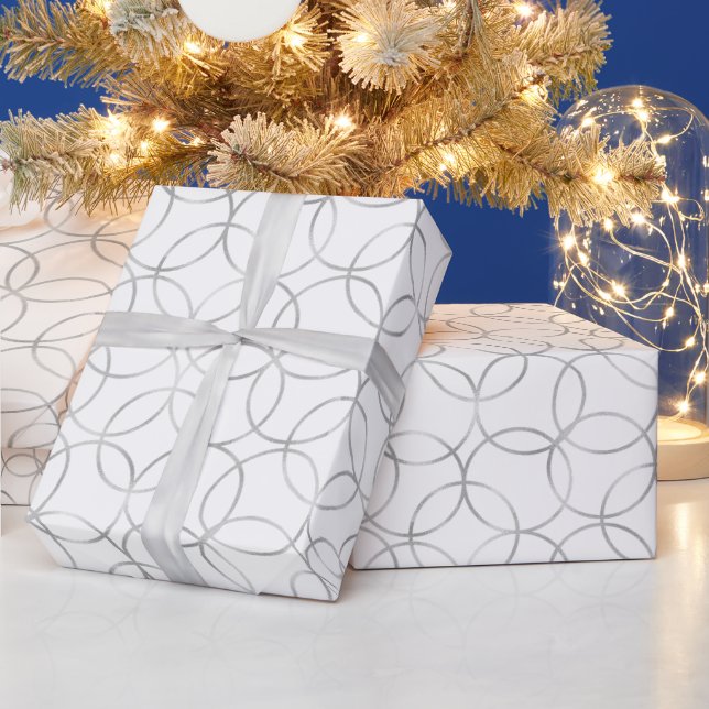 Elegant Silver Geometric Circle Wrapping Paper (Holidays)