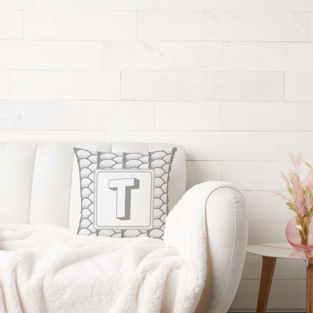 Elegant Silver Geometric Family Initial Monogram  Cushion (Couch)
