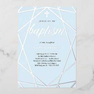 Elegant Silver Geometric on Light Blue   Baptism
