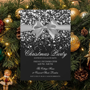 Elegant Silver Glam Bow Christmas Party Invitation