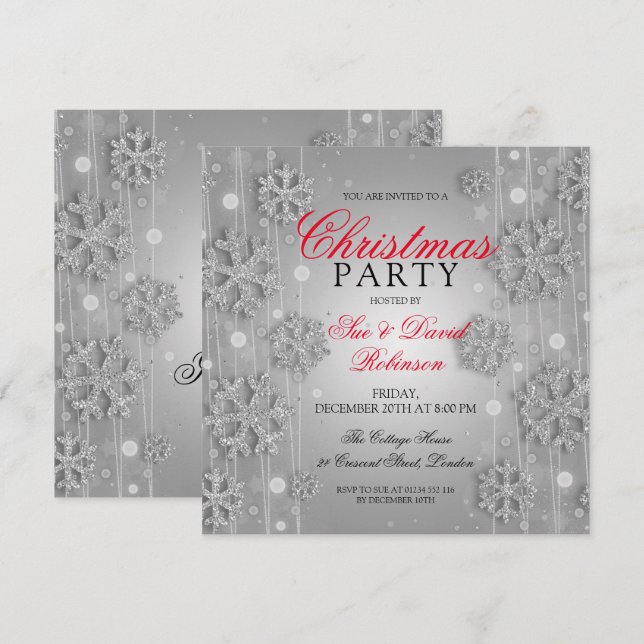 Elegant Silver Glam Christmas Holiday Party Invitation (Front/Back)