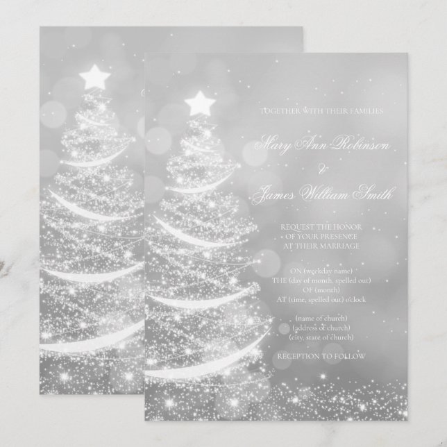 Elegant Silver Glam Christmas Wedding   Invitation (Front/Back)