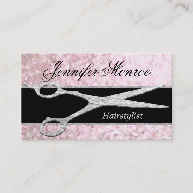 Elegant Silver Glam Hairstylist Appointment Card (Front)