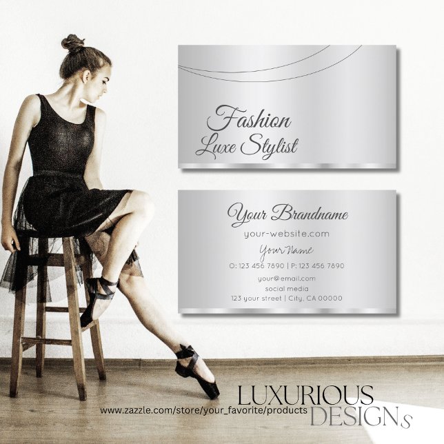 Elegant Silver Glamourous Professional and Simple Business Card (Creator Uploaded)