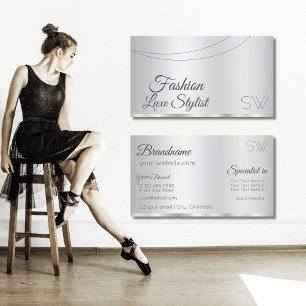Elegant Silver Glamourous with Monogram Stylish Business Card