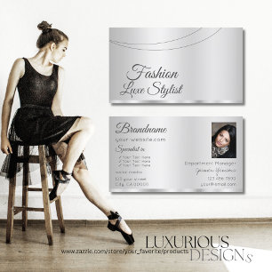Elegant Silver Glamourous with Photo Professional Business Card