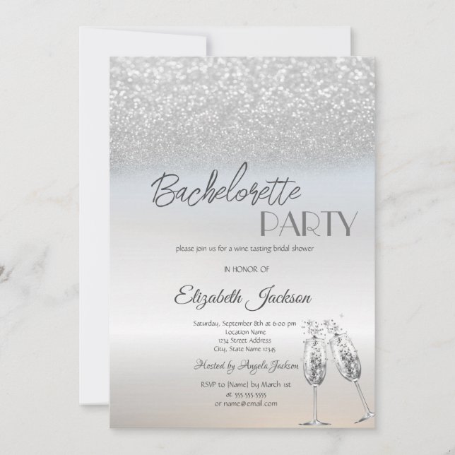 Elegant Silver Glitter Bokeh Bachelorette  Invitation (Front)