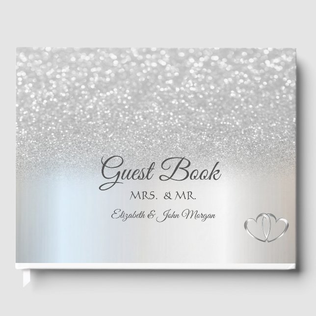 Elegant Silver Glitter Bokeh Guest Book (Front)