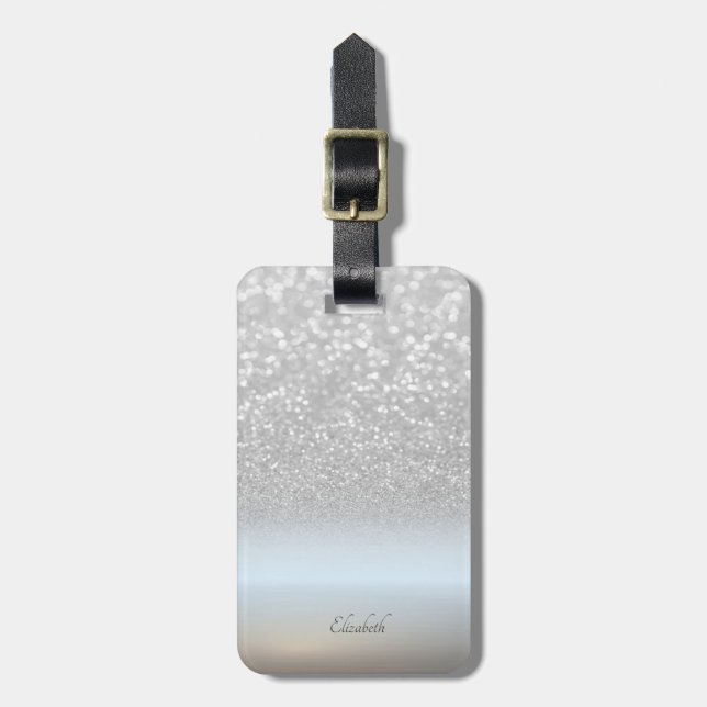 Elegant Silver Glitter Bokeh Ombre - Personalised Luggage Tag (Front Vertical)