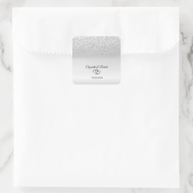 Elegant Silver Glitter Bokeh Square Sticker (Bag)