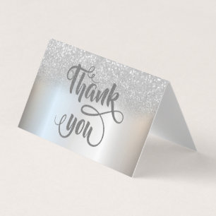 Elegant Silver Glitter Bokeh Thank You Card