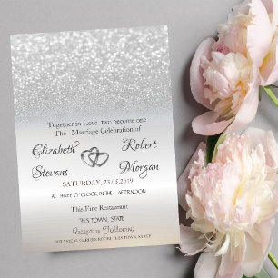 Elegant Silver Glitter Bokeh Wedding Invitation