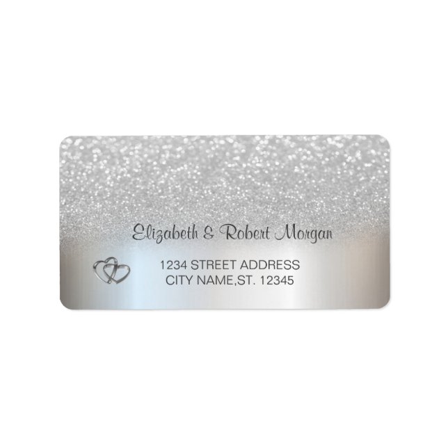 Elegant Silver Glitter Bokeh Wedding  Label (Front)