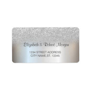 Elegant Silver Glitter Bokeh Wedding Label