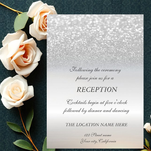 Elegant Silver Glitter Bokeh  Wedding Reception Invitation (Creator Uploaded)