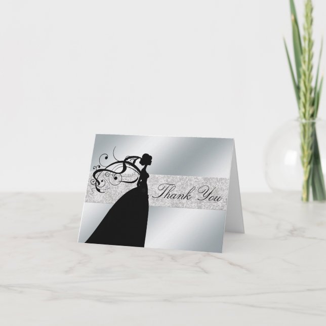 Elegant Silver Glitter Bride Thank You Note Card (Front)