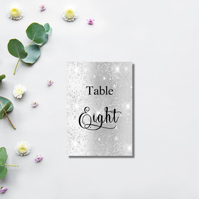 Elegant silver glitter calligraphy table eight 8 table number (Creator Uploaded)