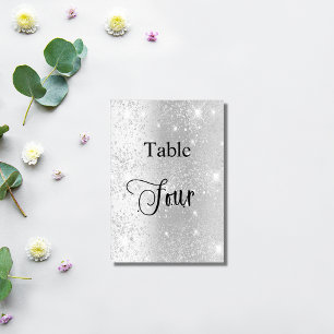 Elegant silver glitter calligraphy table four 4 number