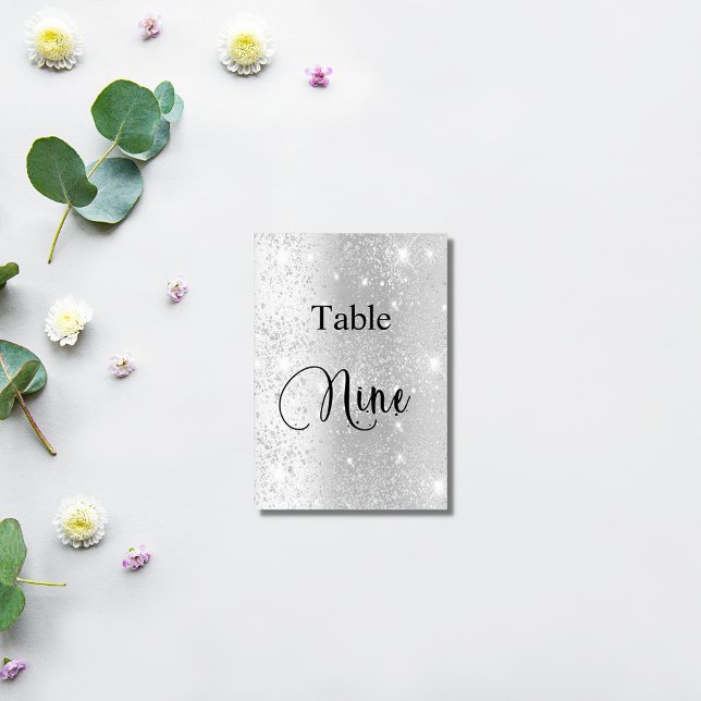 Elegant silver glitter calligraphy table nine 9 number (Creator Uploaded)