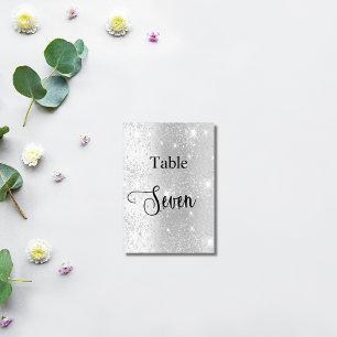 Elegant silver glitter calligraphy table seven 7 number