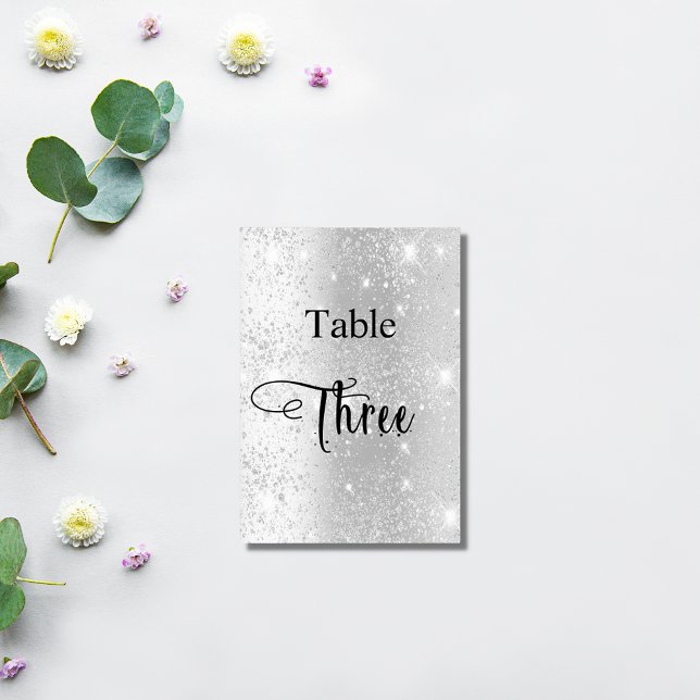 Elegant silver glitter calligraphy table three 3 number (Creator Uploaded)