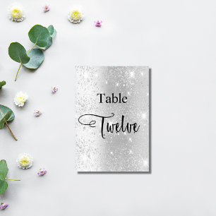 Elegant silver glitter calligraphy table twelve 12 number
