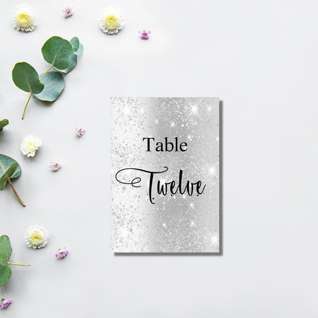 Elegant silver glitter calligraphy table twelve 12 number (Creator Uploaded)