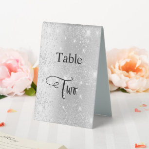 Elegant silver glitter calligraphy table two cafe