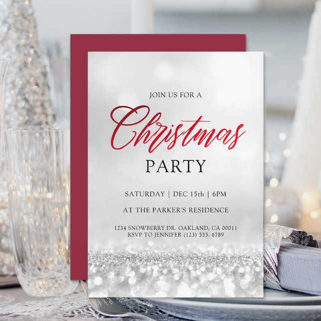 Elegant Silver Glitter Christmas Party Modern Invitation (Creator Uploaded)