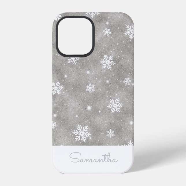 Elegant Silver Glitter Christmas Snowflake Pattern iPhone Case (Back)