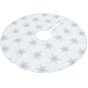 Elegant Silver Glitter Christmas Snowflakes Brushed Polyester Tree Skirt