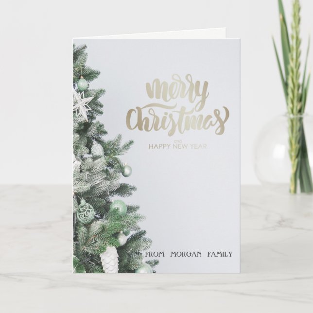 Elegant Silver Glitter  Christmas Tree Ornaments Holiday Card (Front)