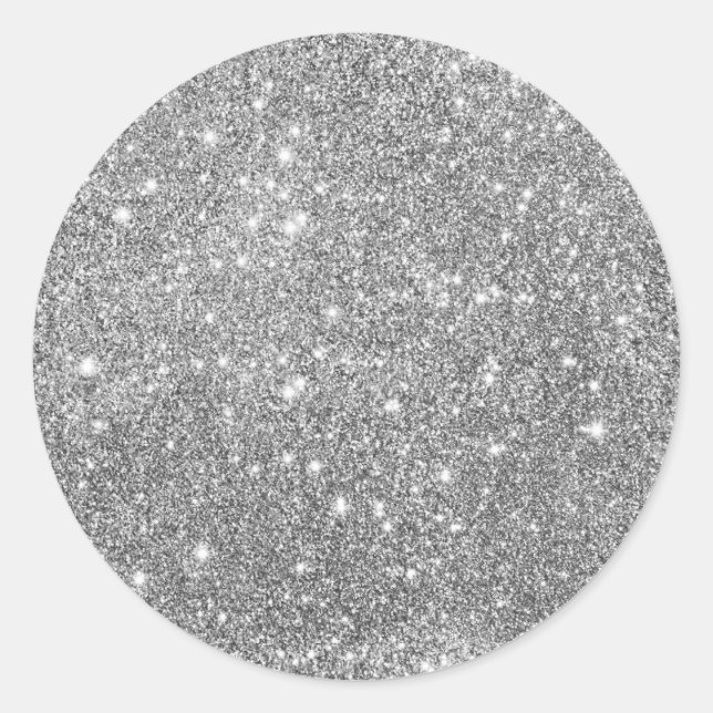 Elegant Silver Glitter  Classic Round Sticker (Front)