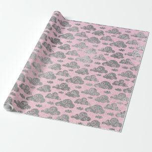 Elegant Silver Glitter Clouds Sweet Pink Wrapping Paper