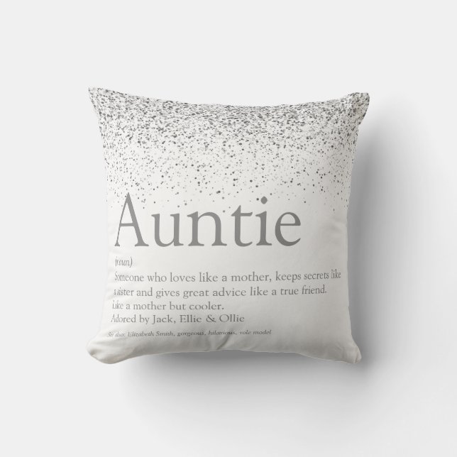 Elegant Silver Glitter Cool Auntie Aunt Definition Cushion (Front)