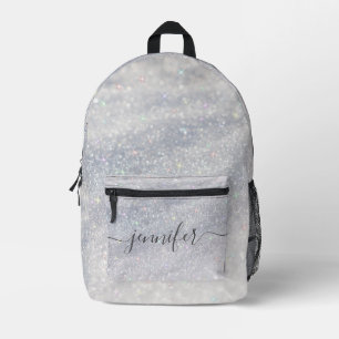 Elegant Silver Glitter Custom Name Printed Backpack