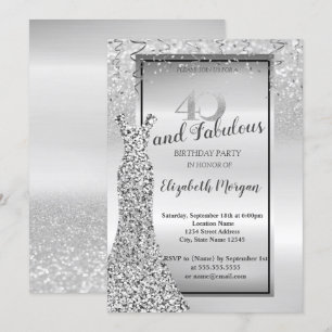 Elegant Silver Glitter Dress 40th Birthday Party  Invitation