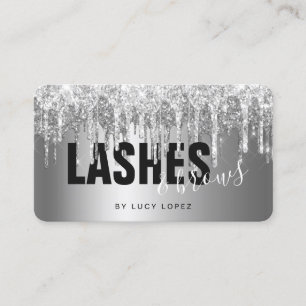 Elegant silver glitter drips lashes & brows  business card