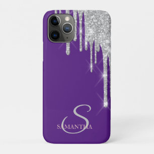 Elegant Silver Glitter Drips Violet iPhone 11 Pro Case