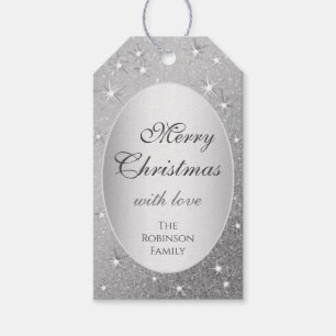 Elegant Silver Glitter Effect Modern Christmas Gift Tags