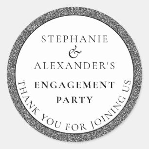 Elegant Silver Glitter Engagement Thank You Classic Round Sticker