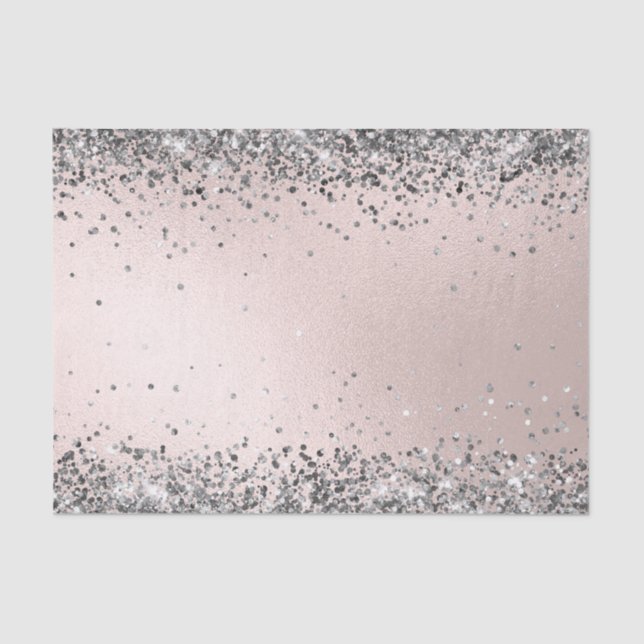 Elegant Silver Glitter Faux Metallic Blush Pink Tissue Paper (Front)
