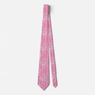 Elegant Silver Glitter Flowers Pink Stripe Pattern Tie