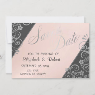 Elegant Silver Glitter Flowers Save The Date