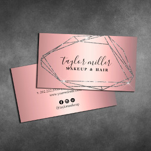 Elegant silver glitter frame makeup & hair business card
