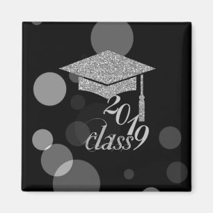 Elegant Silver Glitter Graduation Cap, Class 2019 Magnet