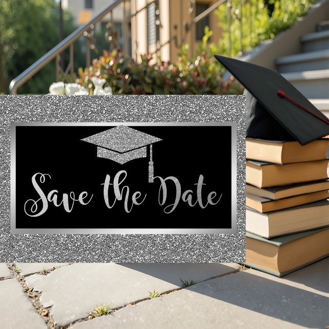 Elegant Silver Glitter Graduation Save The Date (Creator Uploaded)